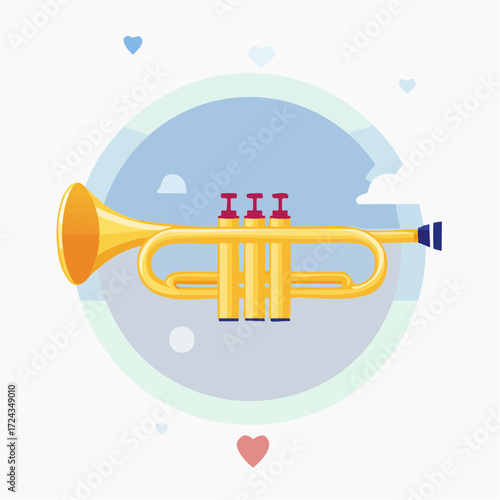 Gold Trumpet with Pastel Background and Hearts