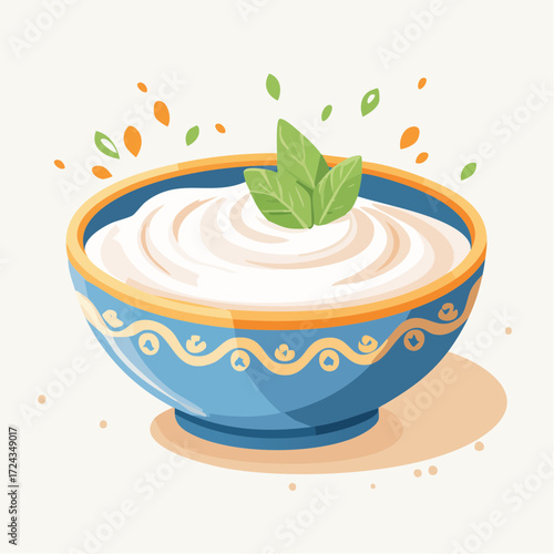 Creamy Dip in Blue and Gold Bowl with Fresh Herbs