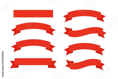 Simple Red Ribbon Banners and Scrolls Vector Set
