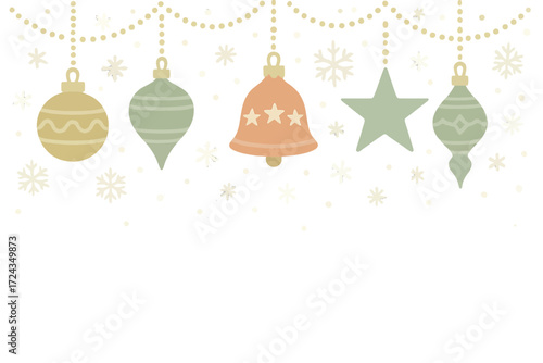 Pastel Christmas Ornaments and Snowflakes Vector Banner
