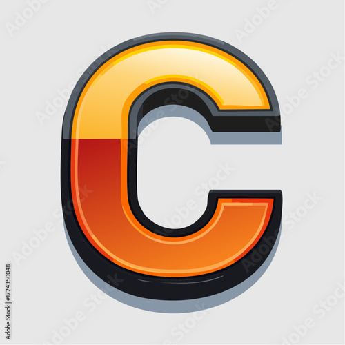 3D Vector Letter C with Vibrant Gradient and Shadow