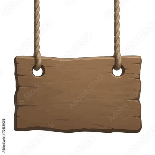 Vector Blank Wooden Signboard Hanging on Ropes