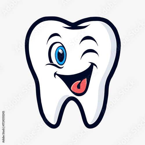 Funny Winking Tooth Vector Mascot
