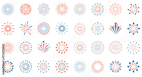 Festive fireworks exploding in the night sky during a patriotic celebration, creating a vibrant and colorful display of light and joy.