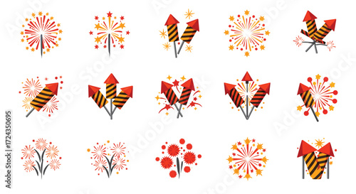 Fireworks explode in vibrant colors against the night sky, celebrating a festive occasion with dazzling displays of light and sound, creating a joyous atmosphere.