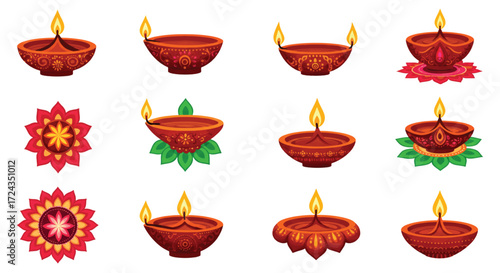 Diwali lamps glowing with warm light during the festive celebration, creating a spiritual and joyful atmosphere.