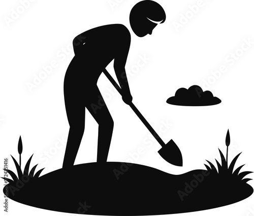 Person digging hole in field vector