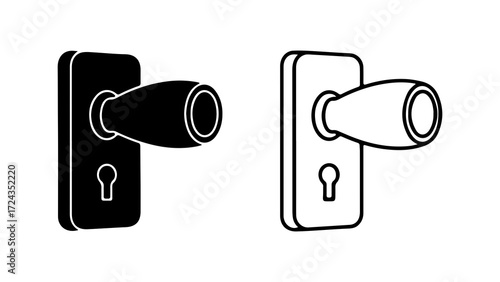 Two Door Handles Black and White Illustrations Detailed Design.