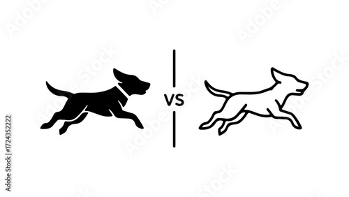 Two Dogs Running Silhouette Versus Outline Comparison.