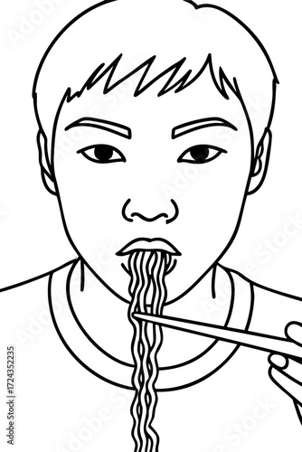Person Eating Noodles with Chopsticks