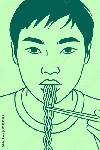 Person Eating Noodles with Chopsticks