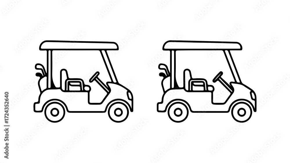 Fototapeta premium Two hand drawn golf cart vector illustrations.