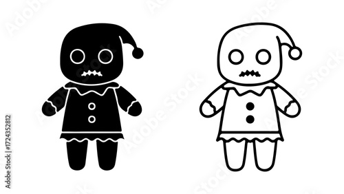 Two identical gingerbread man figures with scared expressions.