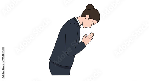 Illustration depicting a formally dressed figure exhibiting a respectful bow in a gesture of deference and formality