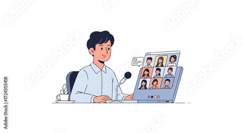 Virtual connection: engaging remote conference experience with diverse participants showcased on screen for business collaboration and communication