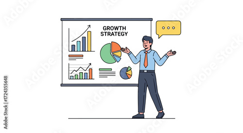 Strategic business presentation showcasing growth strategy with financial chart analysis and insights for improvement and success