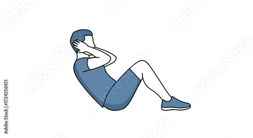 Illustration of a man performing sit-ups with focus on core strengthening exercise posture for fitness routine showing abdominal crunch
