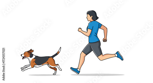 Animated woman jogging with her dog illustration showcasing active lifestyle and companionship perfect for health and fitness themes