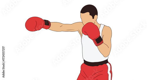 Dynamic illustration capturing a boxer in action, showcasing a strong punch with focus and determination, ideal for sports themed designs