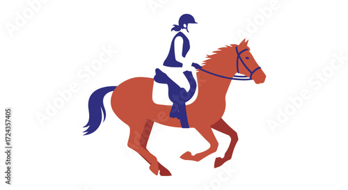 Stylized Equestrian Icon Depicting a Rider on a Horse in Motion for Graphic Design Projects or Sporting Illustrations