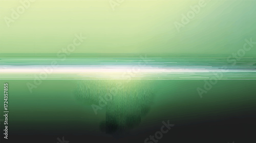 Abstract white and green gradient with horizontal lines and light flare texture.
