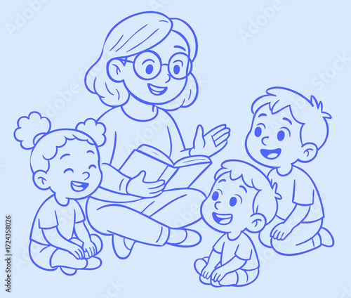 Teacher Reading a Story to Happy Children