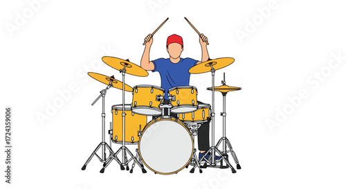 Energetic Drummer Performing with Enthusiasm and Precision, Isolated on a Clean Background, Ready to Create Music 85 characters