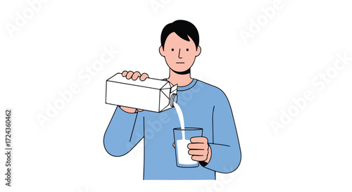 Person pouring drink into glass depicting daily nutrition habits and healthy living with vector style illustration 61 character