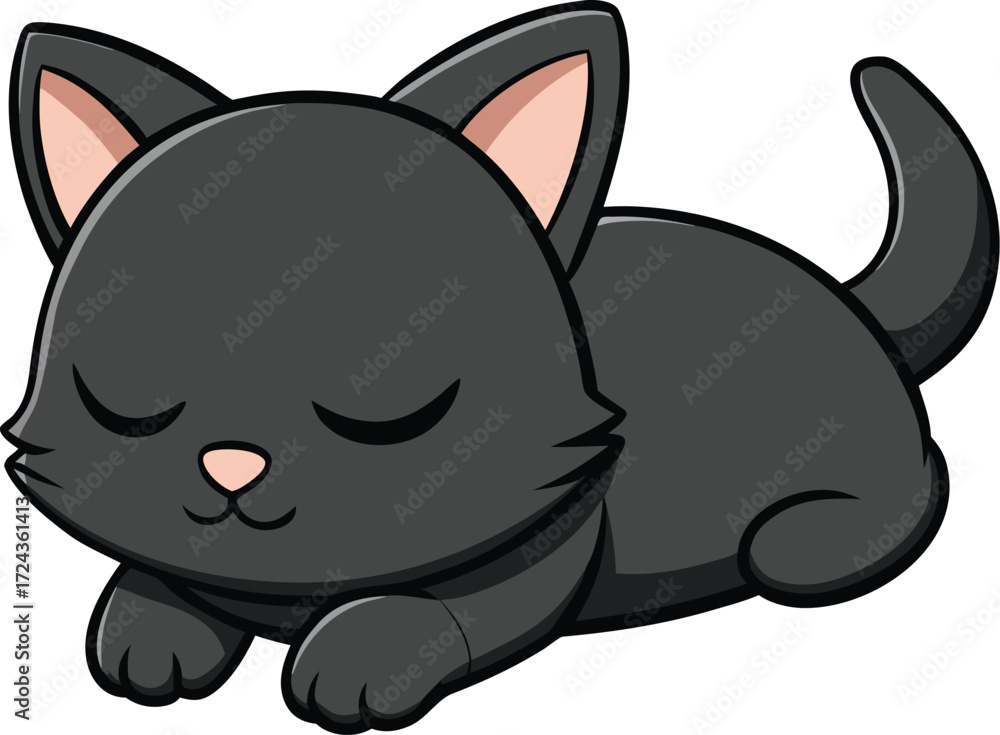 Fototapeta premium Cute Sleeping Black Cat Cartoon Illustration Adorable Kitten Artwork