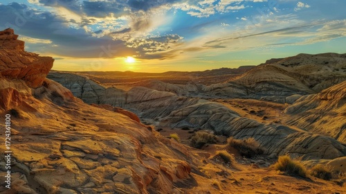 Colorful Sky Landscapes: Morning Sunrise Clouds, Evening Dusk Hills & Red/Orange Sunset Desert Beauty