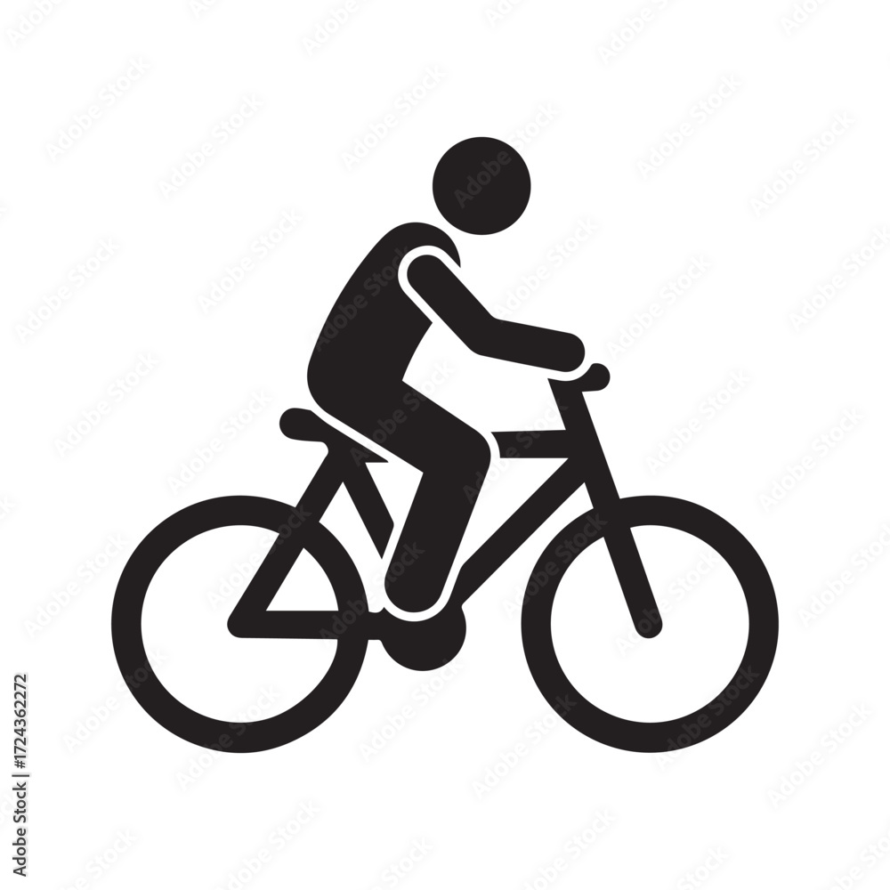 Fototapeta premium Simple cyclist icon, black silhouette of a person riding a bicycle. Symbol for cycling, transportation, or sport.