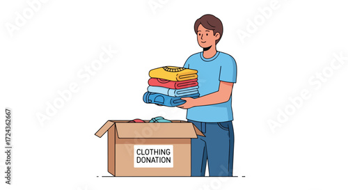 Generous individual donating neatly folded garments to a clothing drive in his community with compassion