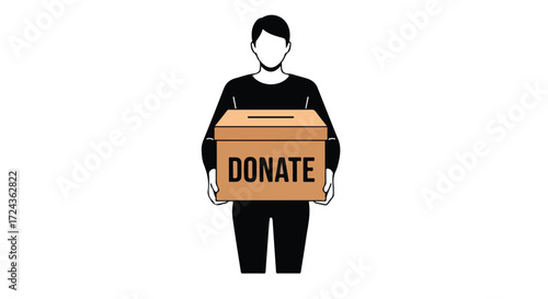 Faceless volunteer carrying donation box to support charitable causes and communities welfare around the world