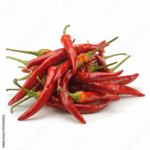 Ripe red hot chili peppers on a white background
