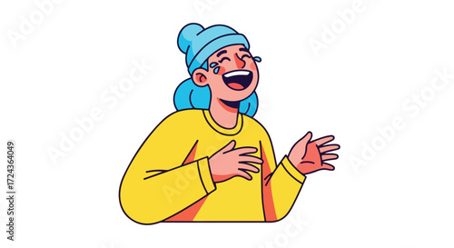 Joyful Female Cartoon Character Laughing Hysterically with Tears of Happiness streaming down with pure glee and uncontained mirth on display