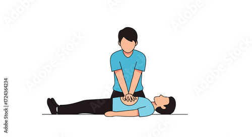Illustration depicting a person performing chest compressions on another individual during an emergency situation demonstrating cpr technique
