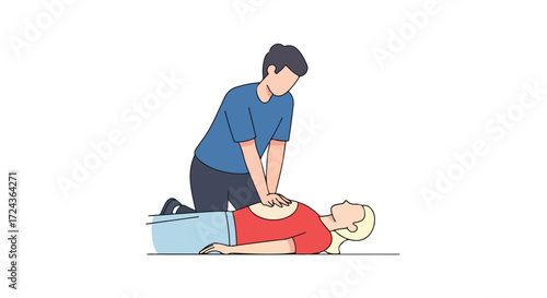Illustrative Representation of Cardiopulmonary Resuscitation (CPR) Technique being performed on a female patient in a clear and simple visual style