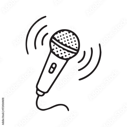 Microphone line icon vector. Simple outline symbol for singing, karaoke, and podcasting. Minimalist audio recording glyph for web and app design.
