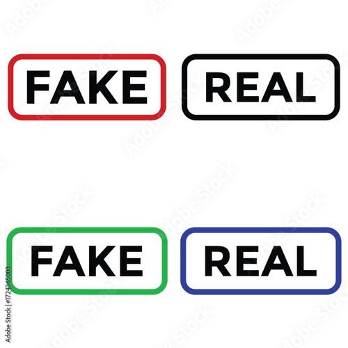 Real and fake icons . Round real and fake stamp icon . Vector
