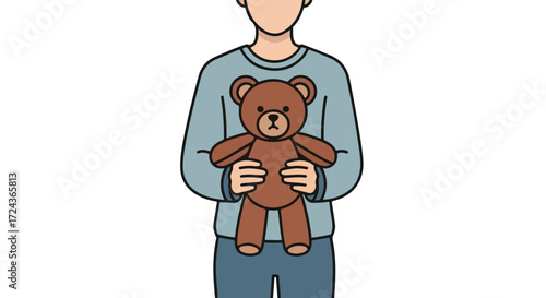 Boy holding a teddy bear with a gentle gesture showcases childhood innocence and the comfort found in familiar toys offering a feeling of connection