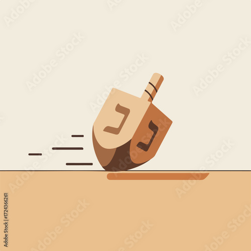 Brown dreidel spins on a surface