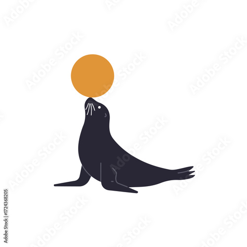Seal balancing orange ball