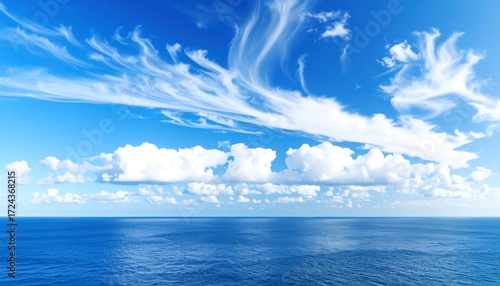 Expansive blue sky and ocean