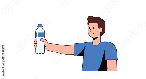 Illustration of a hydrated person holding a bottle of water for health and wellness concept idea illustration vector drawing isolated on a white
