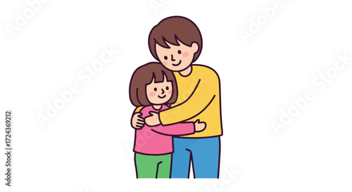 Loving Embrace: A father and daughter sharing a warm hug, showcasing affection and family bonding in a colorful and heartwarming illustration
