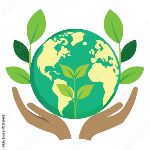 Hands cradle planet earth with growing plant globe