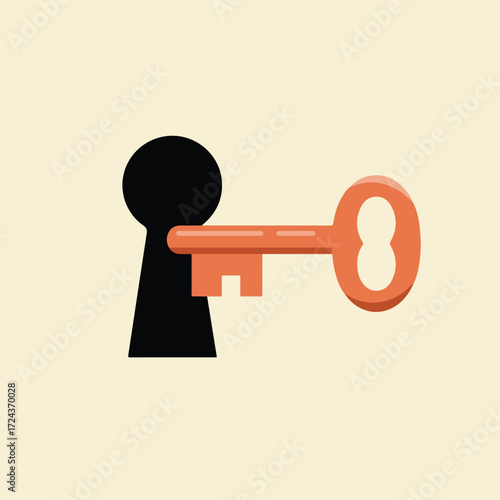 Flat illustration of a key being inserted into a keyhole