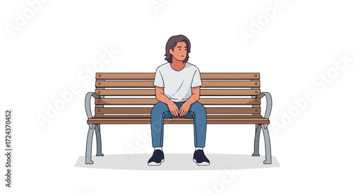 Introspective solitude: A young man on a park bench contemplates his thoughts in quiet reverie, bathed in the soft light of an afternoon