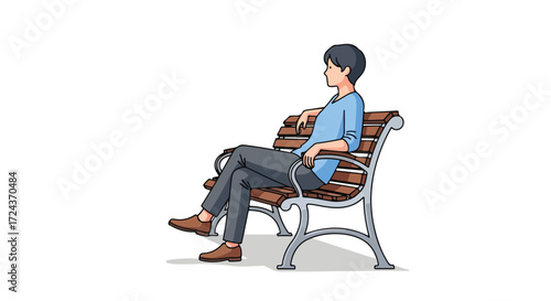 Pensive moment: A young man enjoying the serenity of a park bench on a bright day reflects on life