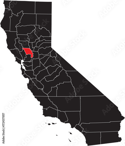 Yolo County Highlighted on California State Map.